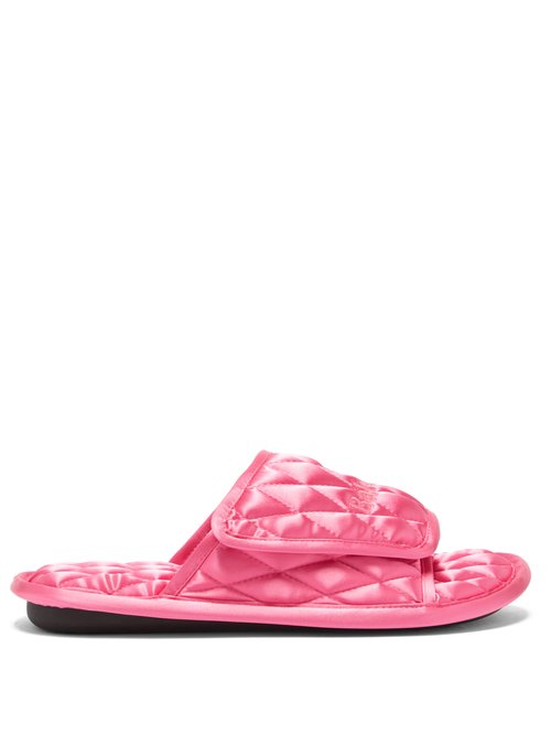 Balenciaga – Home Logo-embroidered Quilted-satin Slides Pink
