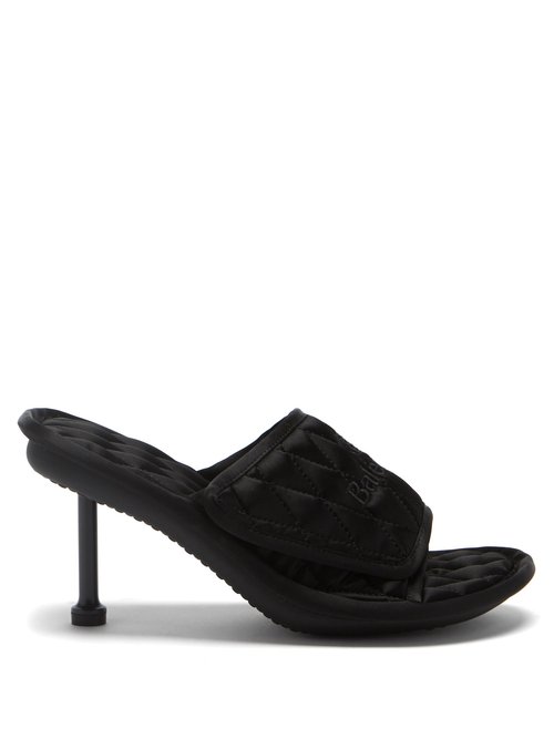 Buy Balenciaga - Logo-embroidered Quilted-satin Sandals Black online - shop best Balenciaga shoes sales
