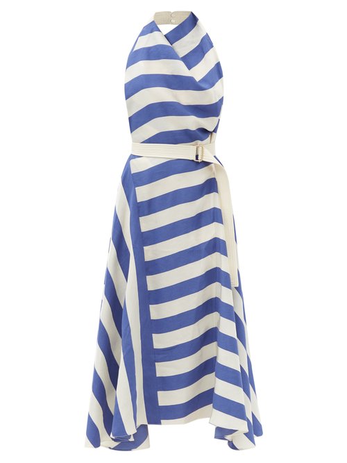 Buy Zeus + Dione - Hellas Open-back Striped-twill Midi Dress Blue White online - shop best Zeus + Dione clothing sales