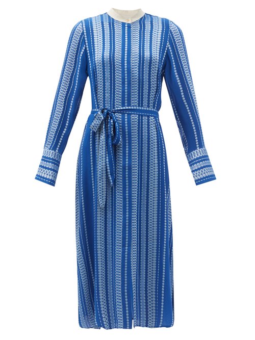 Buy Zeus + Dione - Dione Belted Embroidered Silk-blend Shirt Dress Blue Stripe online - shop best Zeus + Dione clothing sales
