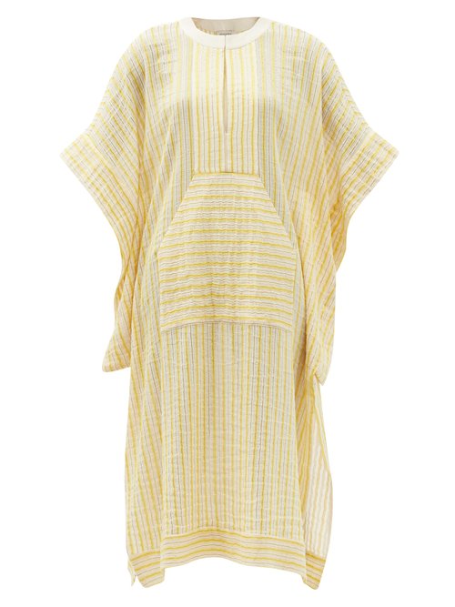 Zeus + Dione - Calyx Striped Cotton-blend Midi Kaftan Dress Yellow Beachwear