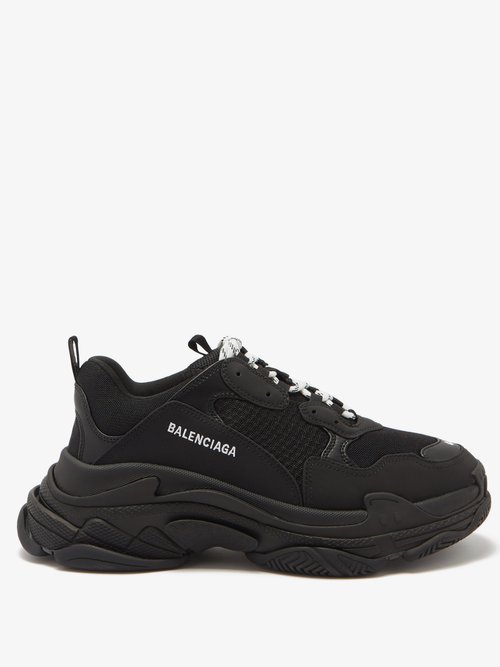 Tal til propel velstand Balenciaga Triple S Faux Fur-trimmed Mesh And Faux Leather Sneakers In  Black | ModeSens