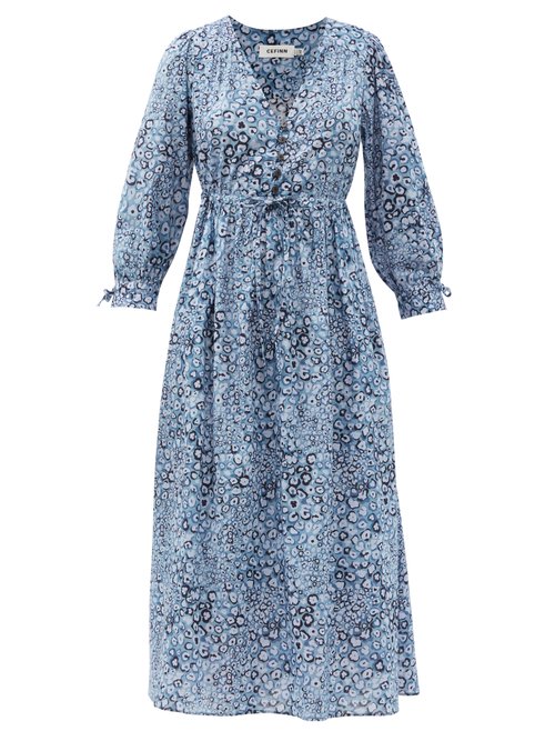 Cefinn - The Juniper Pansy Leopard-print Cotton Dress Blue