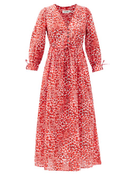 Cefinn - The Juniper Pansy Leopard-print Cotton Dress Red