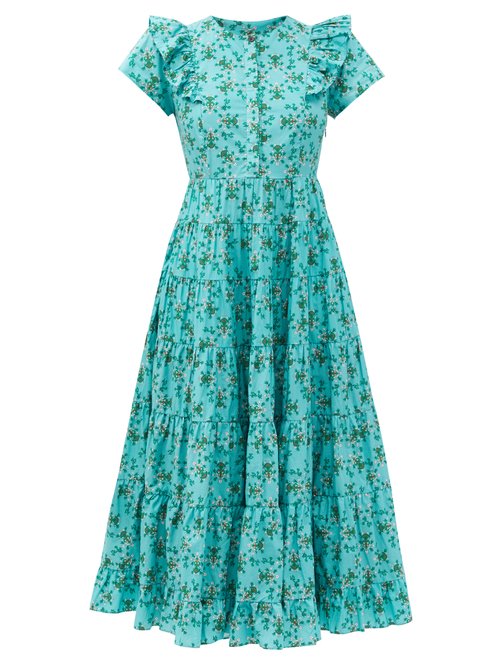 Cefinn - Sawyer Floral-print Organic-cotton Midi Dress Green