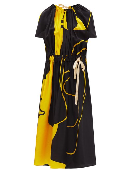 Colville - Mccardell Abstract-print Satin Midi Dress Yellow Multi