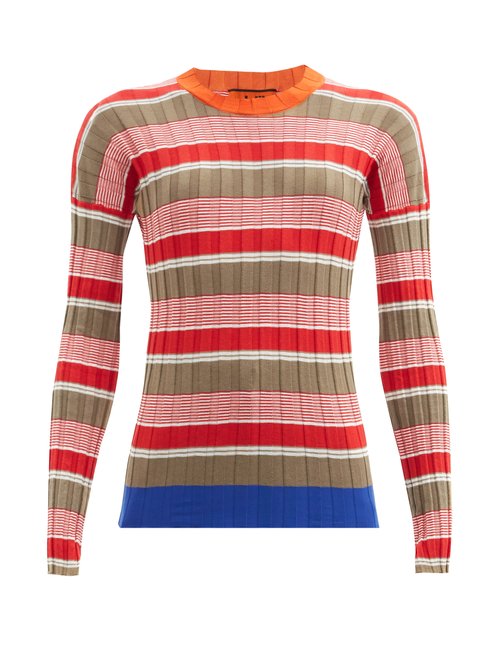 Colville - Striped Cotton-blend Ribbed Sweater Red Multi