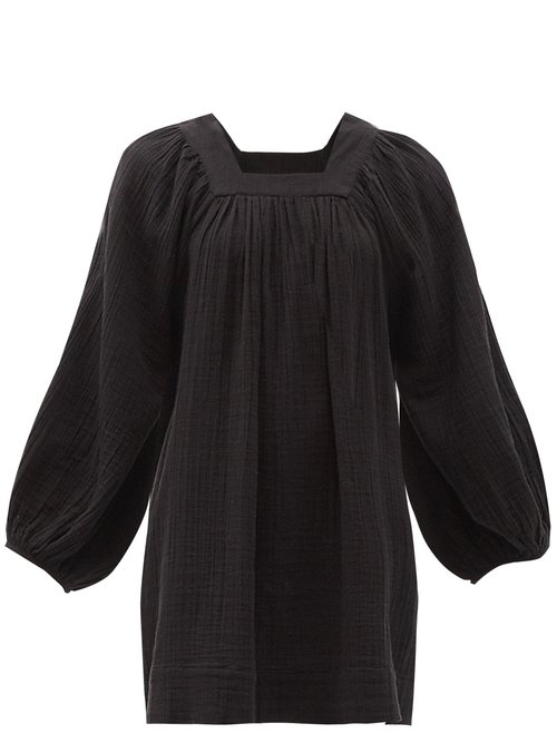 Anaak - Carrie Mae Square-neck Cotton-muslin Dress Black