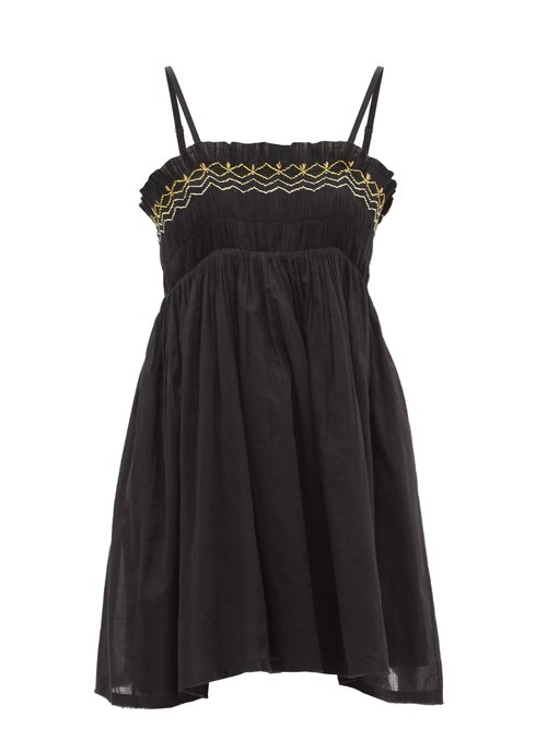Anaak – Rosa Shirred Cotton-khadi Mini Dress Black