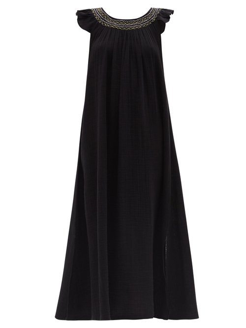 Anaak - Daisy Smocked Cotton-muslin Dress Black