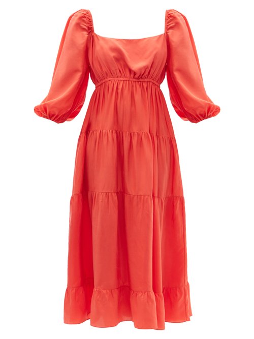 Anaak - Fannie Tiered Silk-habotai Midi Dress Orange
