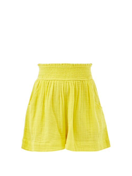 Anaak - Adrian Elasticated-waist Cotton Shorts Yellow Beachwear