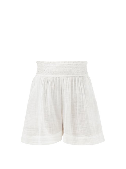 Anaak - Adrian Elasticated-waist Cotton Shorts White Beachwear