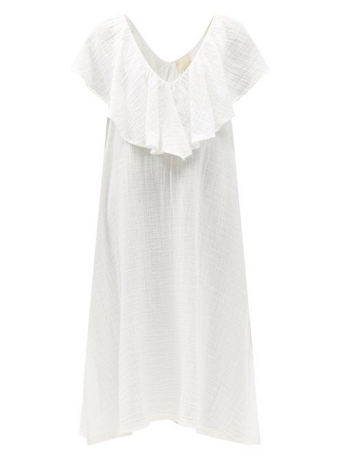Anaak - Brigitte Ruffled V-neck Cotton Dress White
