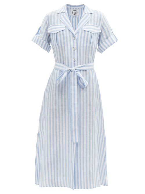 Evi Grintela - Striped Linen-poplin Shirt Dress Blue White