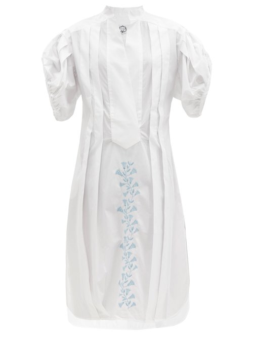 Evi Grintela - Floral-embroidered Cotton-poplin Dress White