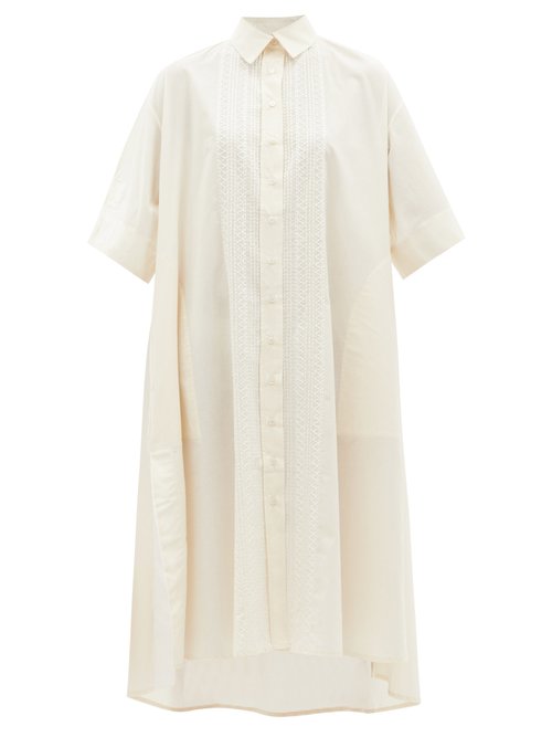 Evi Grintela - Embroidered Cotton-blend Shirt Dress Ivory