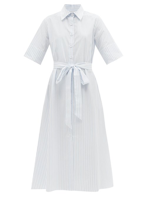 Evi Grintela - Belted Striped Cotton Shirt Dress White