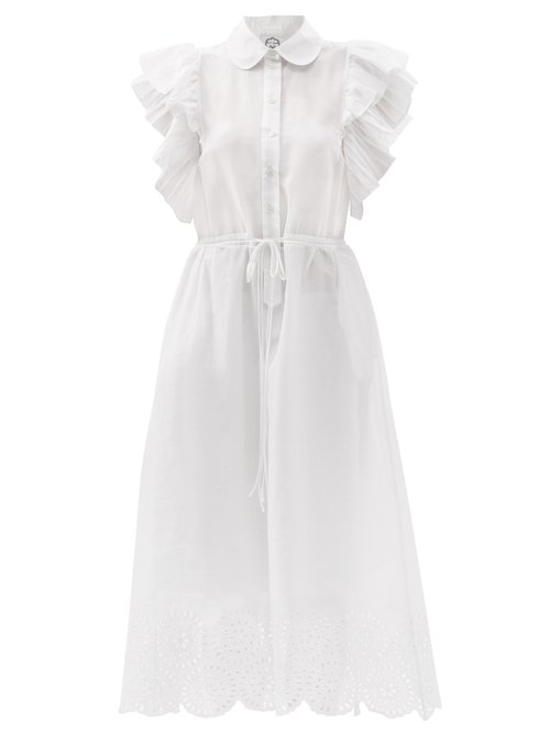 Buy Evi Grintela - Drawstring Broderie-anglaise Cotton Shirt Dress White online - shop best Evi Grintela clothing sales