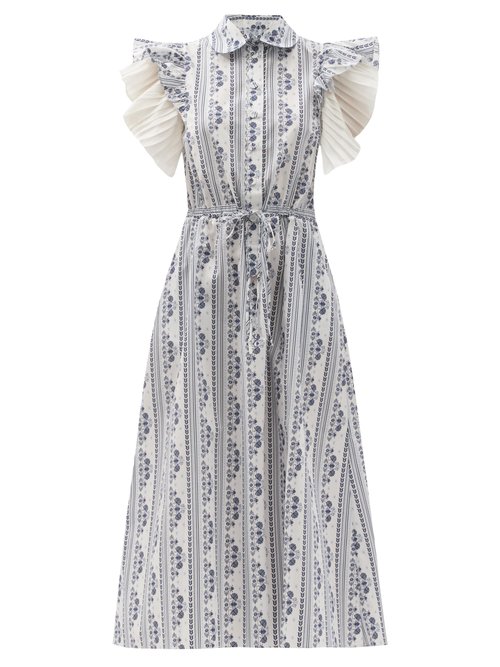 Evi Grintela - Ruffled Floral-print Cotton Midi Dress White Print