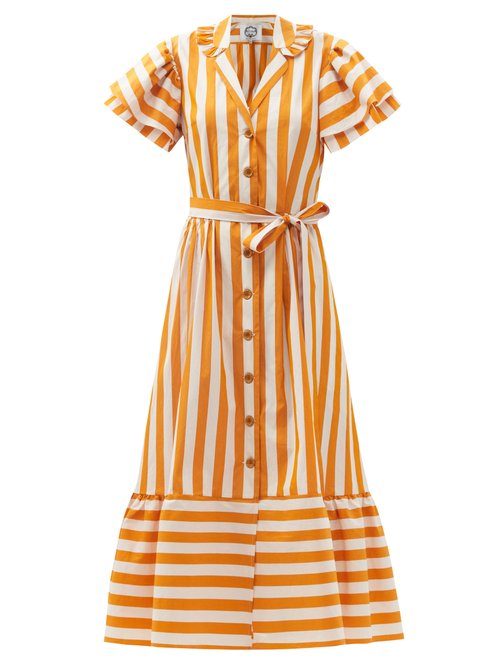 Evi Grintela - Candy-stripe Cotton-poplin Shirt Dress Yellow White