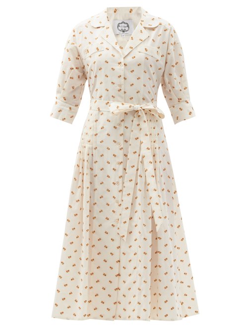 Evi Grintela - Floral-embroidered Cotton-blend Poplin Shirt Dress White Print