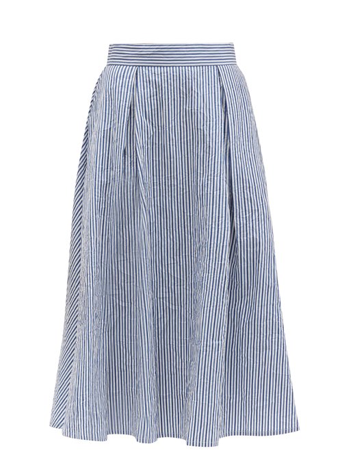 Thierry Colson - Wynona Striped Cotton Midi Skirt Blue White Beachwear