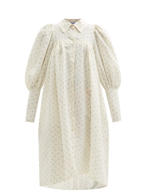 Thierry Colson - Wendy Polka-dot Gathered Cotton-poplin Shirt Dress White Print
