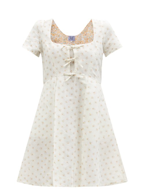 Thierry Colson – Wilfried Dot-print Cotton-blend Voile Mini Dress White Print