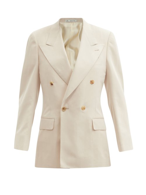 Umit Benan B+ – Andy Double-breasted Silk-twill Suit Jacket Cream