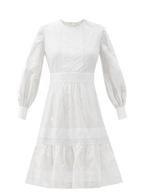 Erdem - Suzette Floral-embroidered Cotton-blend Dress White