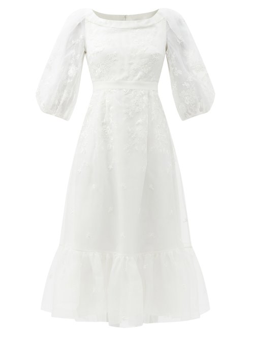 Erdem - Floredice Floral-embroidered Organza Midi Dress White