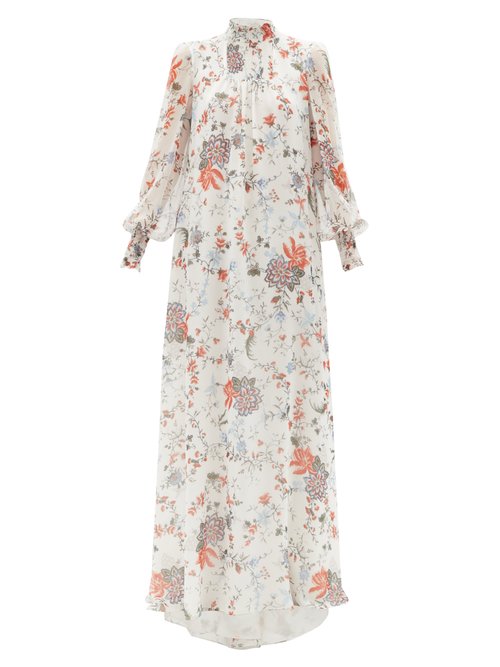 Buy Erdem - Rosalind High-neck Floral-print Silk Gown White Multi online - shop best Erdem clothing sales