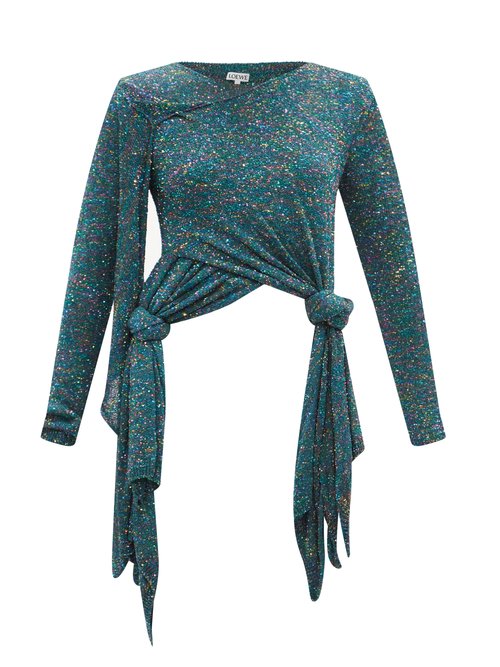 Loewe - Knotted-hem Sequinned Sweater Blue