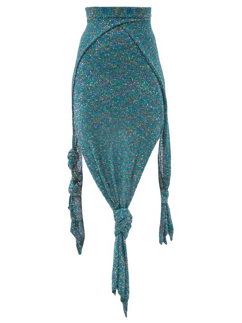 Loewe - Knotted-hem Sequinned Knitted Skirt Blue