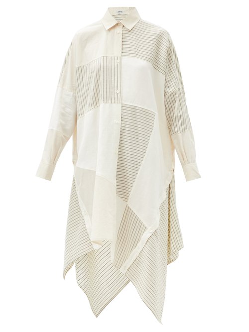 Loewe - Handkerchief-hem Patchwork Linen-blend Shirt Dress Cream