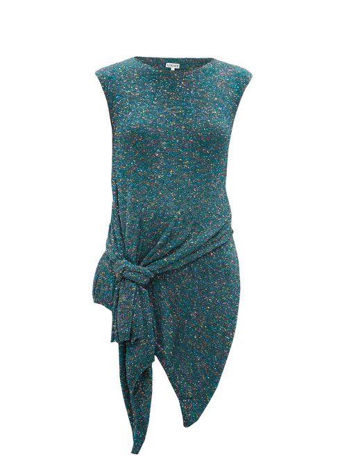 Loewe - Asymmetric Knotted Sequinned Knit Top Blue