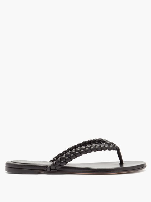 Gianvito Rossi - Tropea Braided Flat Leather Sandals Black