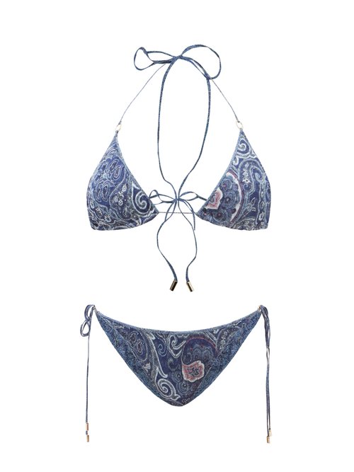 Etro - Ischia Halterneck Paisley-jacquard Bikini Blue Multi Beachwear