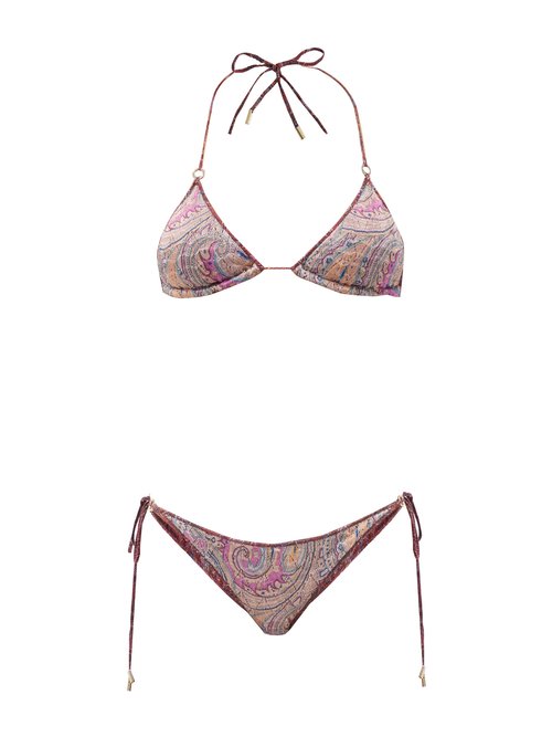 Etro – Paisley-jacquard Triangle Bikini Pink Multi Beachwear