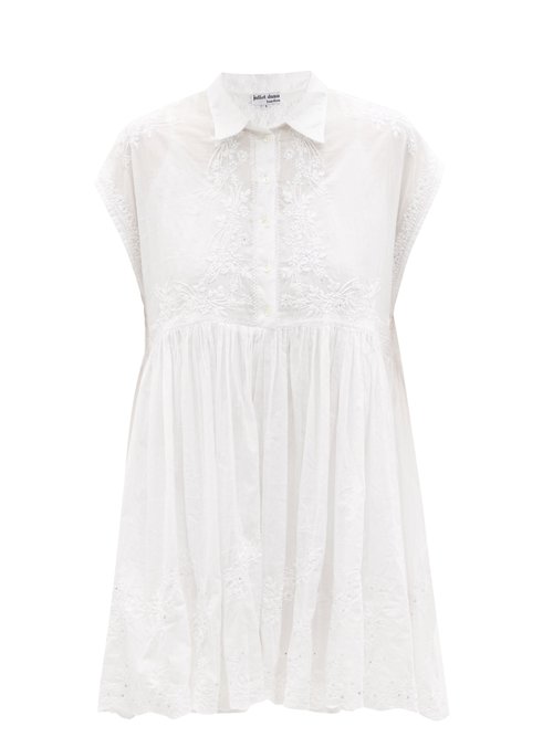 Juliet Dunn – Hand-embroidered Cotton Mini Shirt Dress White