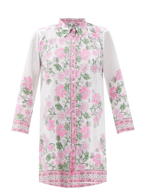 Juliet Dunn - Floral-print Cotton-voile Mini Shirt Dress Pink White