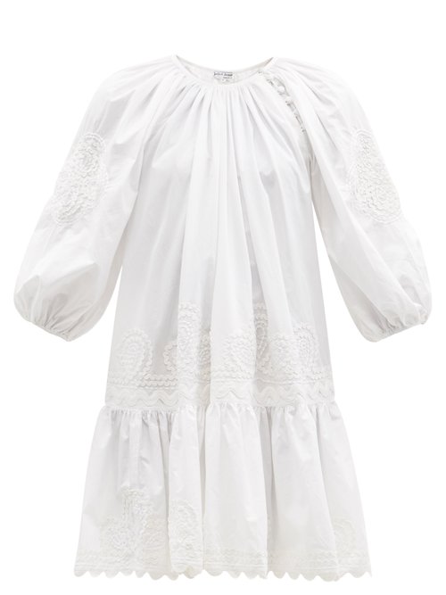 Juliet Dunn – Rickrack-appliqué Cotton Mini Dress White