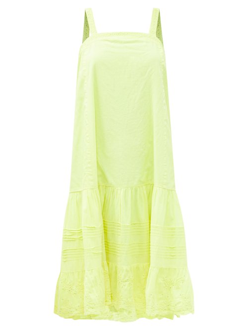 Buy Juliet Dunn - Tie-back Embroidered Cotton Dress Yellow online - shop best Juliet Dunn clothing sales