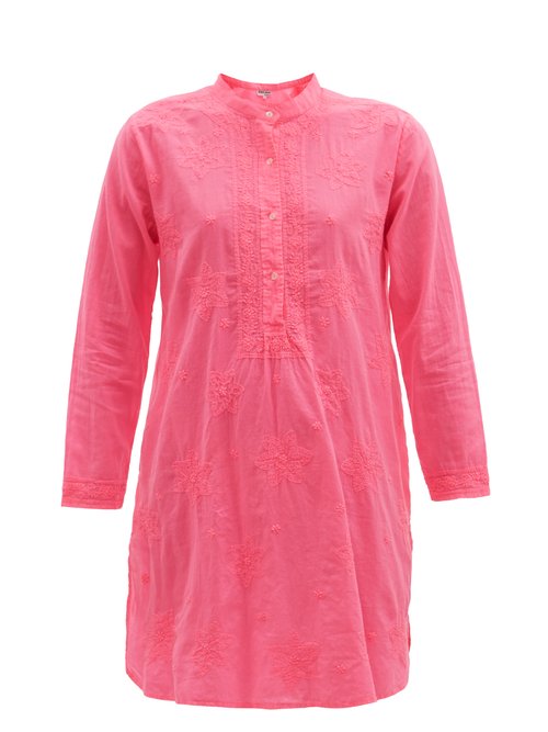 Juliet Dunn - Embroidered Cotton Tunic Shirt Dress Pink