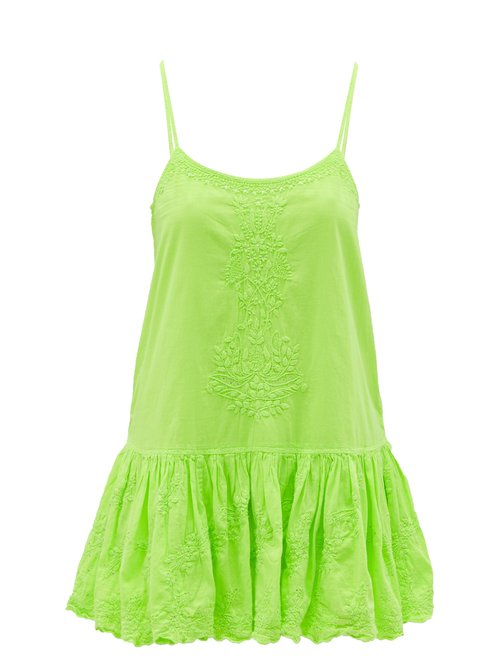 Juliet Dunn – Hand-embroidered Cotton Mini Dress Green
