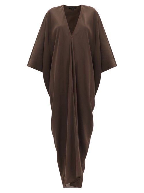 Thea - The Teodora V-neck Silk Maxi Kaftan Dress Dark Brown Beachwear