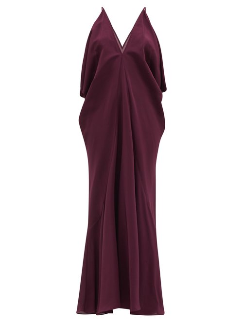 Thea – The Eros Plunge-neck Silk Maxi Dress Purple