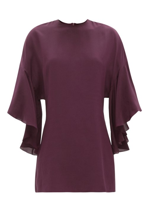 Thea – The Styx Fluted-sleeve Silk Mini Dress Purple