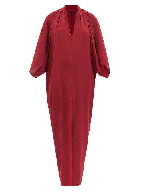 Thea - The Iris Gathered-shoulder Silk Maxi Dress Red